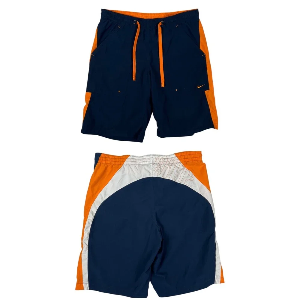 Vintage Nike Swim Board Trunks Size Large Orange Blue Y2K Surf